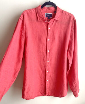 Charles Tyrwhitt Pure 100% Linen Shirt Mens Large SLIM FIT Coral Salmon Pink